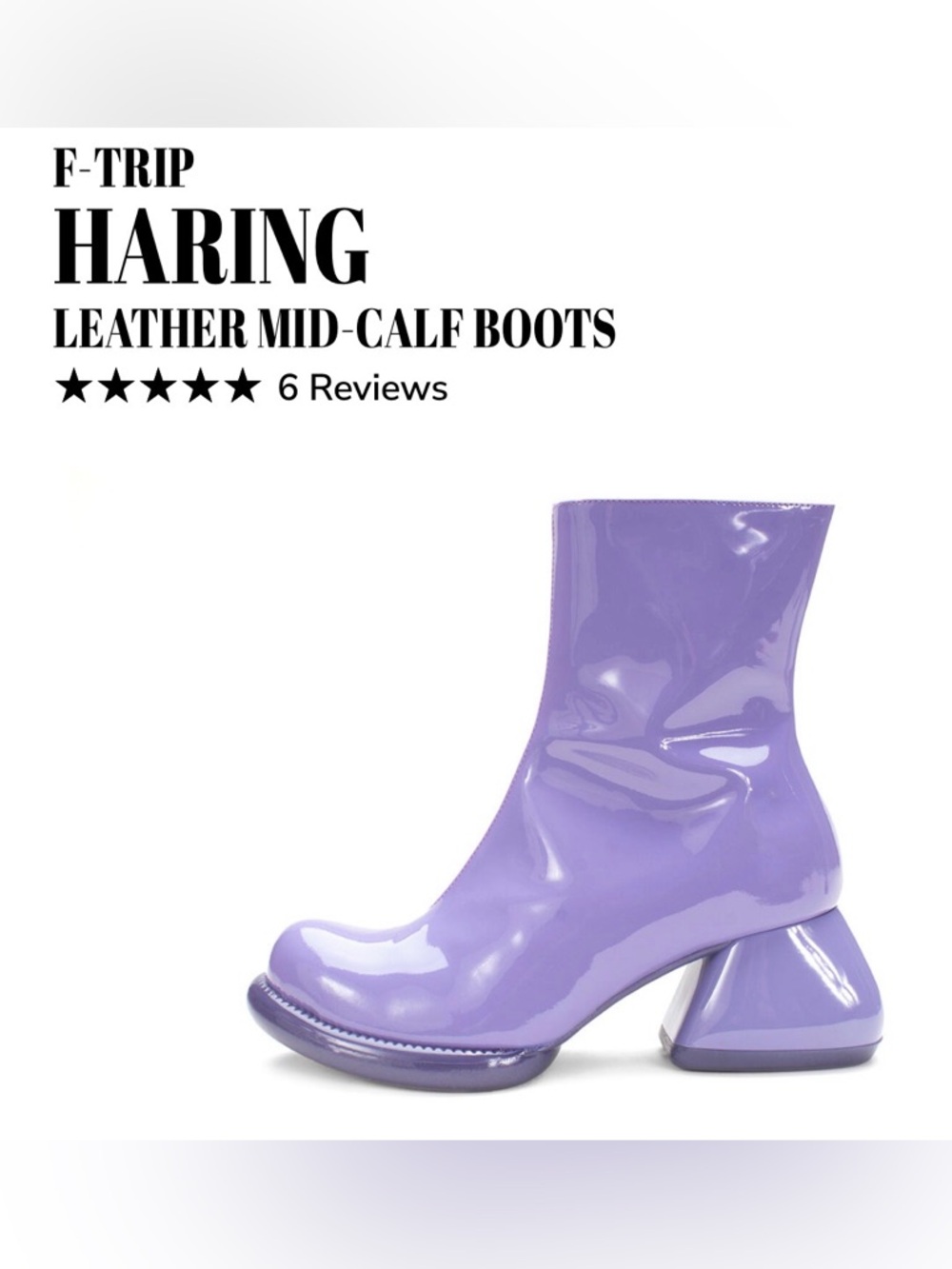 Fluevog Excellent F-Trip Haring Purple Patent leather zip up mid calf boot - 10 - Picture 12 of 12